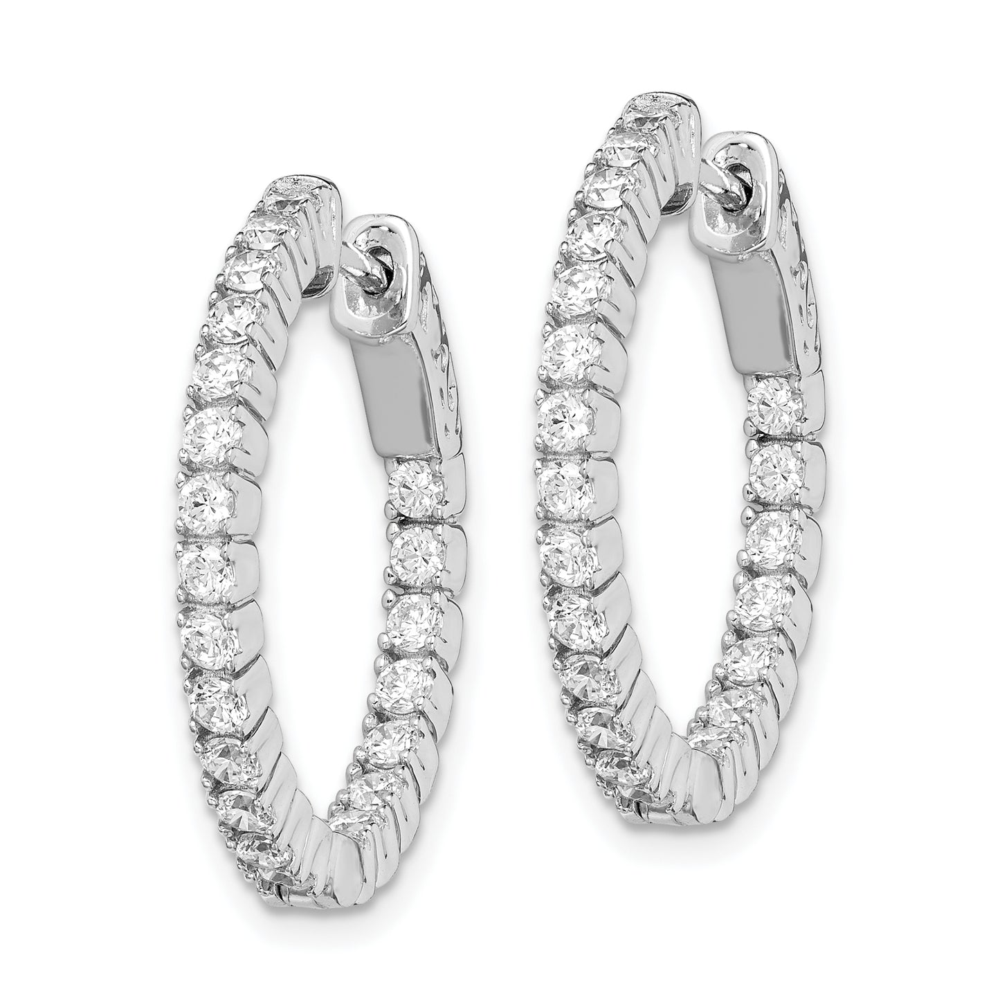 Sterling Silver Shimmer Rhodium-Plated 44 Stone 2mm Cz In And Out Round Hinged Hoop Earrings