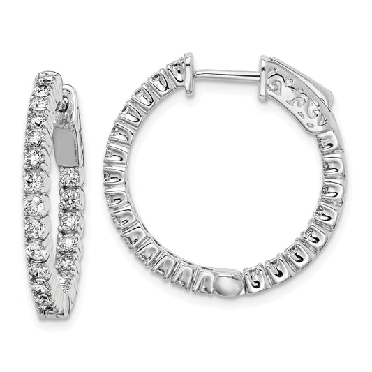 Sterling Silver Shimmer Rhodium-Plated 44 Stone 2mm Cz In And Out Round Hinged Hoop Earrings