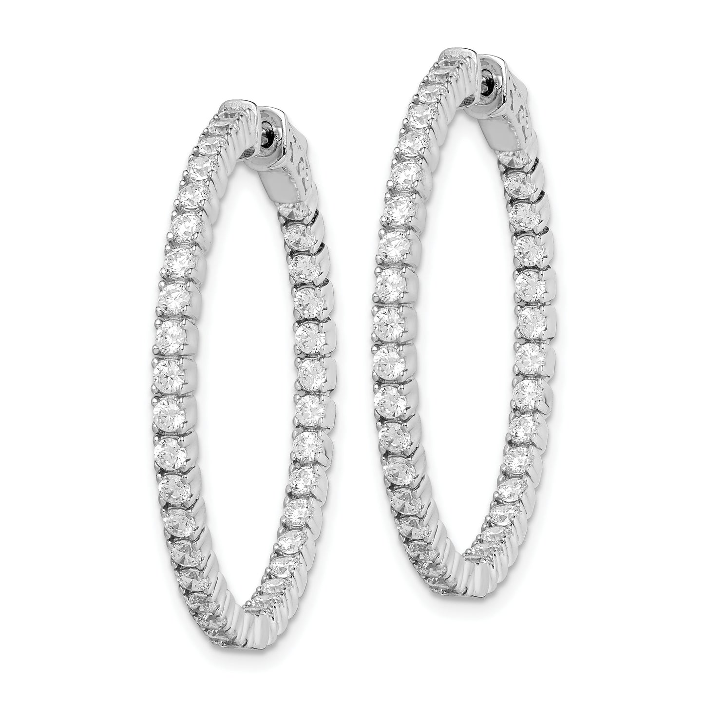 Sterling Silver Shimmer Rhodium-Plated 70 Stone 2mm Cz In And Out Round Hinged Hoop Earrings