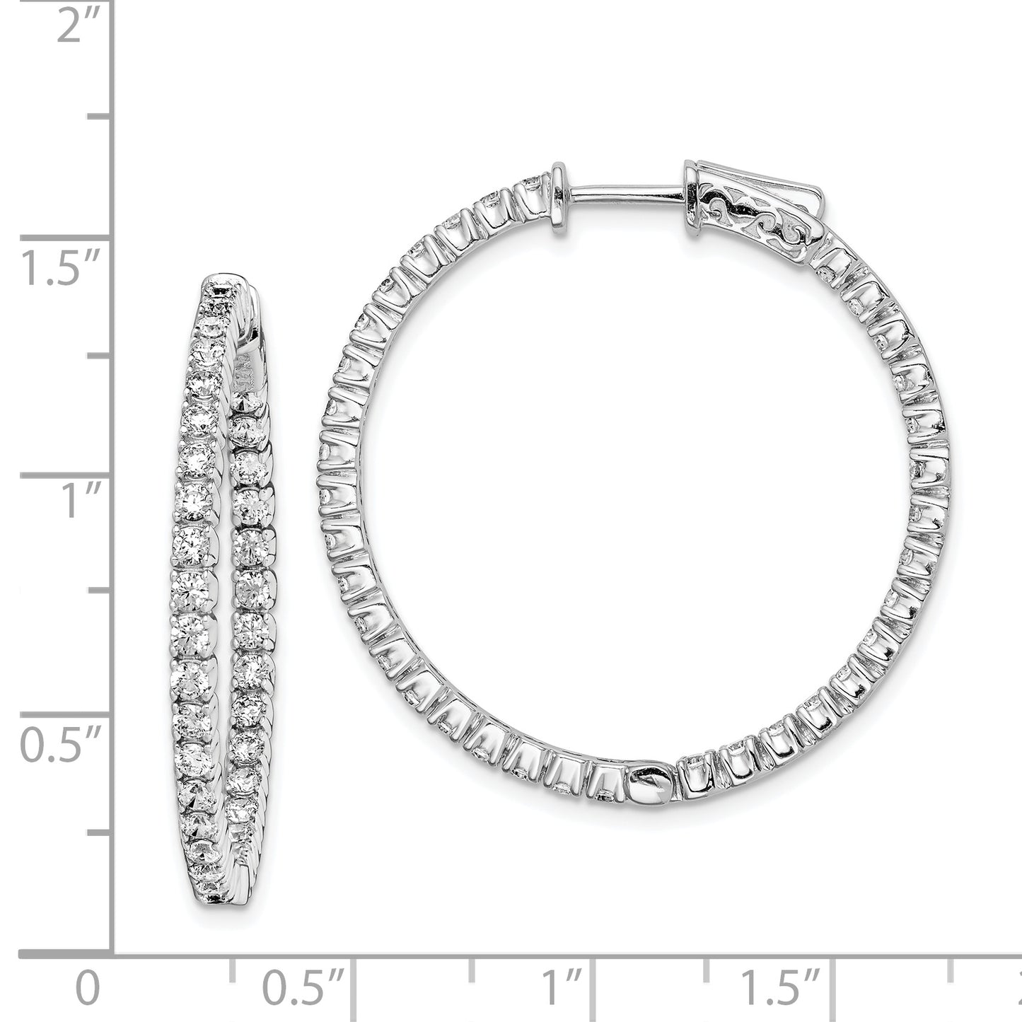 Sterling Silver Shimmer Rhodium-Plated 70 Stone 2mm Cz In And Out Round Hinged Hoop Earrings