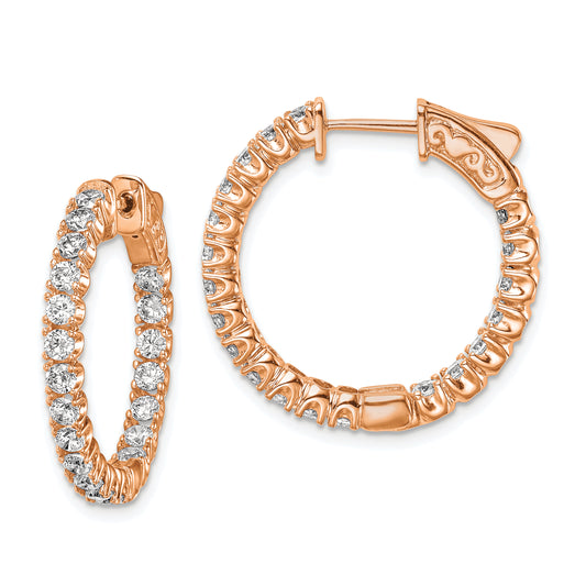 Sterling Silver Shimmer Rose-Tone Rose Gold-Plated 40 Stone 2.25mm Cz In And Out Round Hinged Hoop Earrings