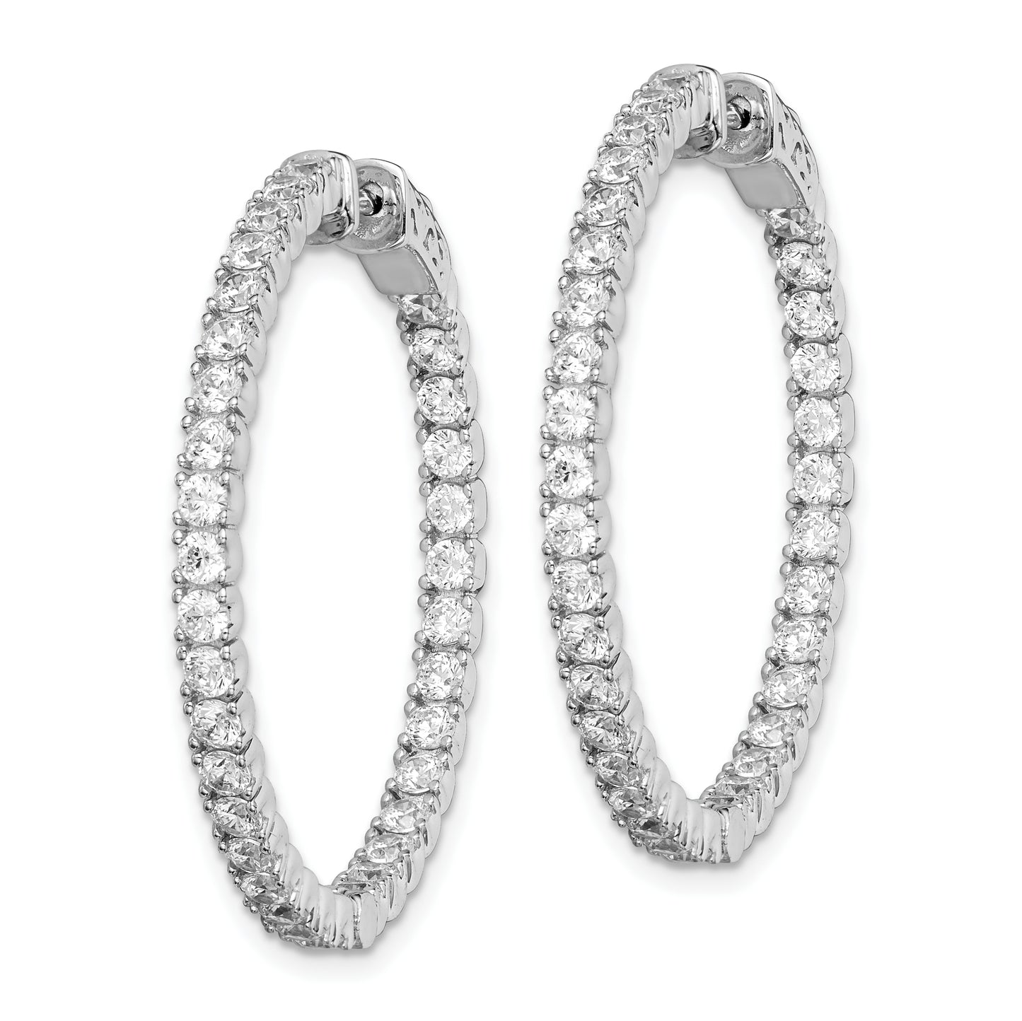 Sterling Silver Shimmer Rhodium-Plated 68 Stone 2.25mm Cz In And Out Round Hinged Hoop Earrings