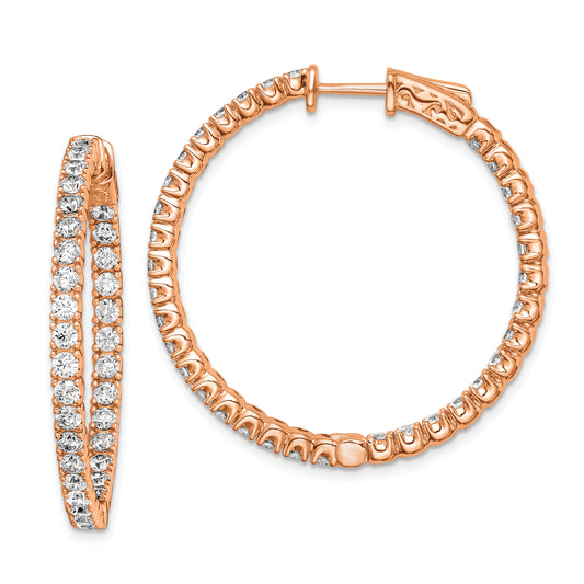 Sterling Silver Shimmer Rose-Tone Flash Rose Gold-Plated 68 Stone 2.25mm Cz In And Out Round Hinged Hoop Earrings