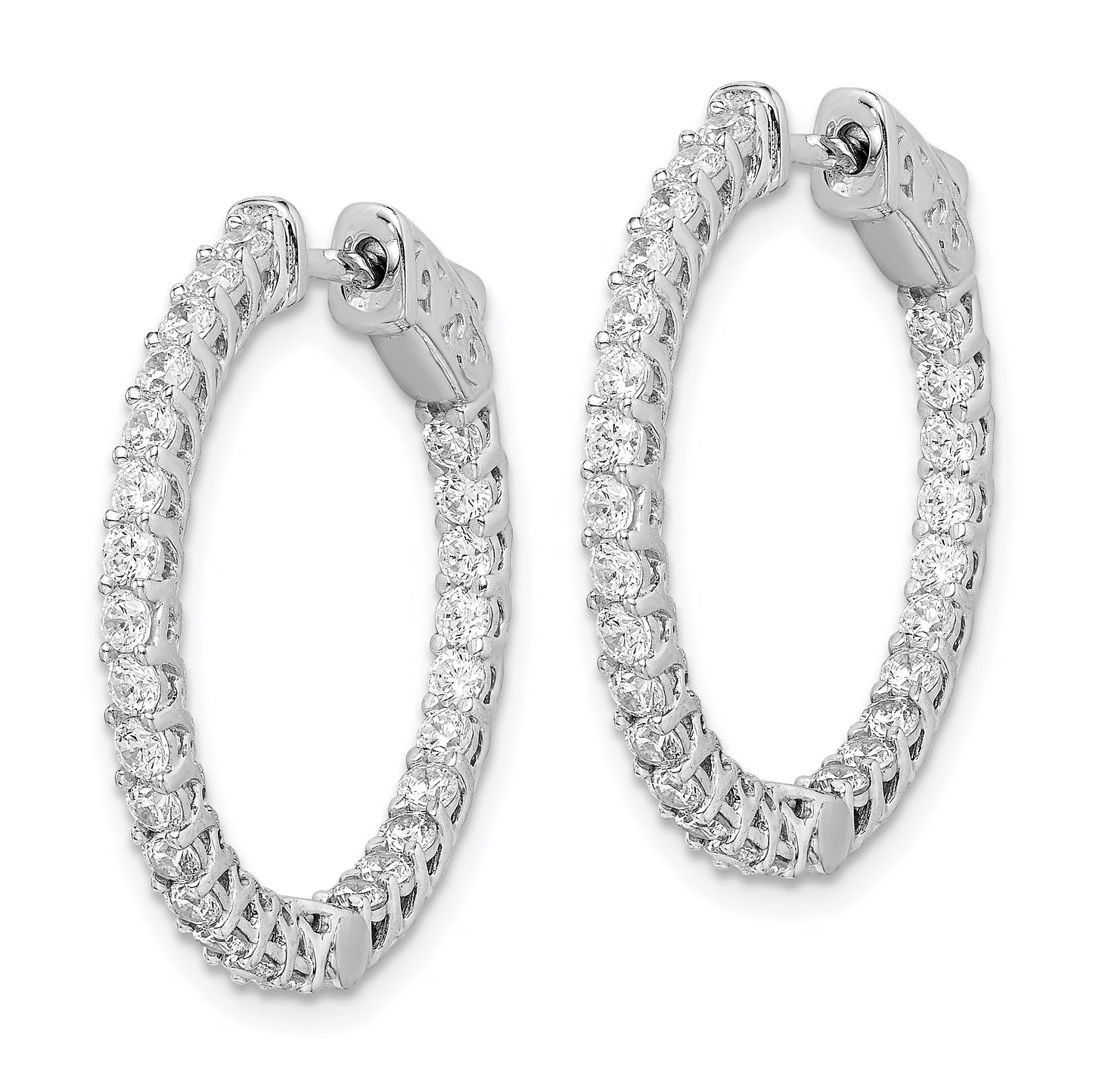 Sterling Silver Shimmer Rhodium-Plated 52 Stone 2mm Cz In And Out Round Hinged Hoop Earrings