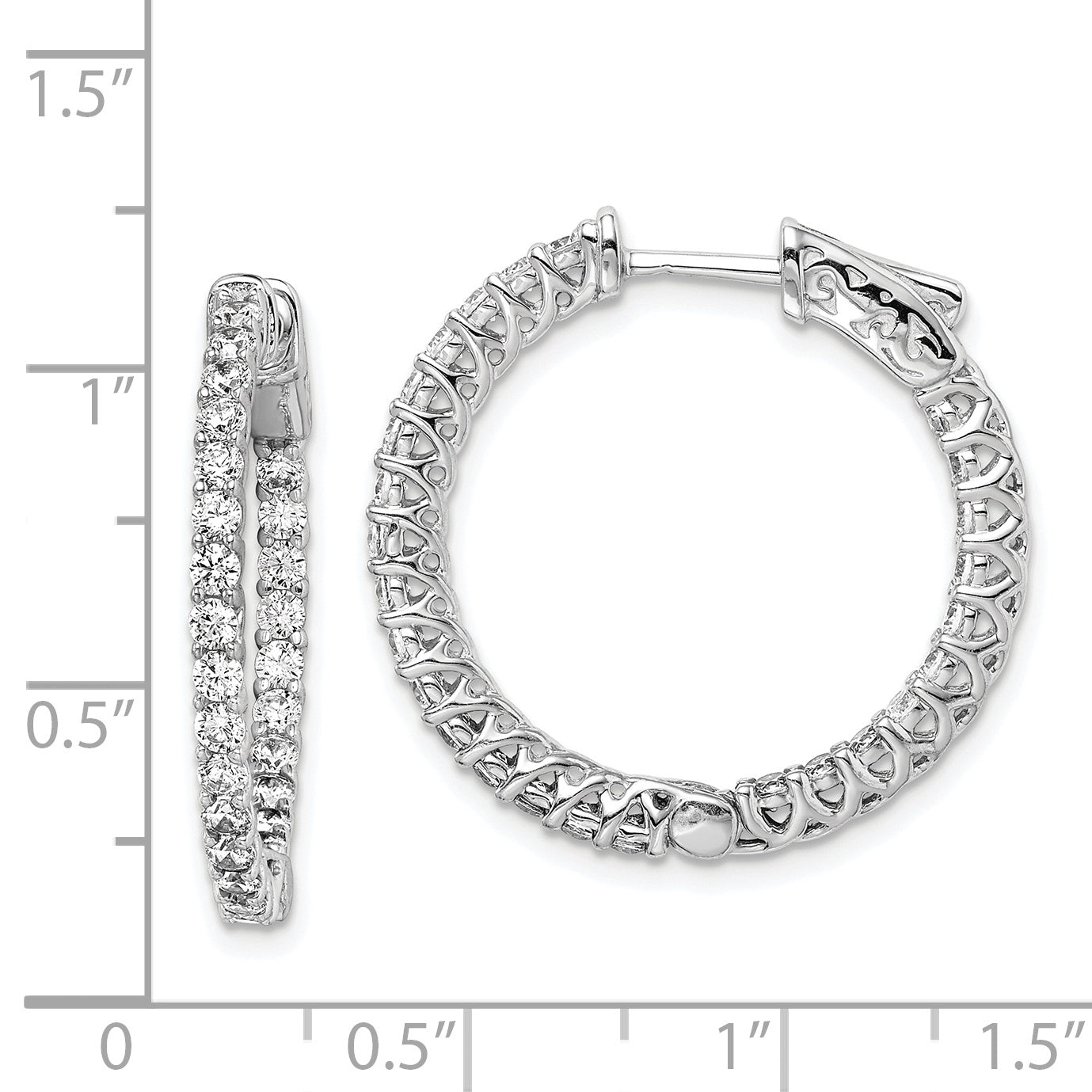 Sterling Silver Shimmer Rhodium-Plated 52 Stone 2mm Cz In And Out Round Hinged Hoop Earrings