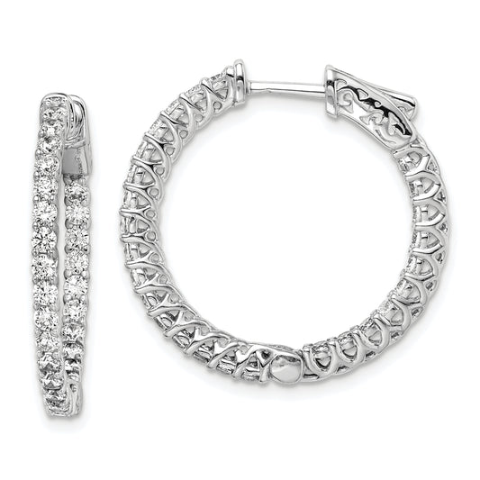 Sterling Silver Shimmer Rhodium-Plated 52 Stone 2mm Cz In And Out Round Hinged Hoop Earrings