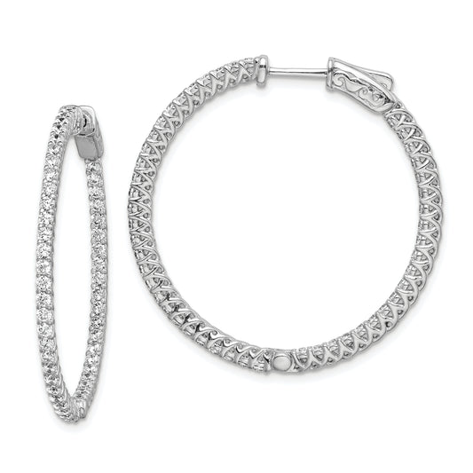 Sterling Silver Shimmer Rhodium-Plated 96 Stone 1.7mm Cz In And Out Round Hinged Hoop Earrings