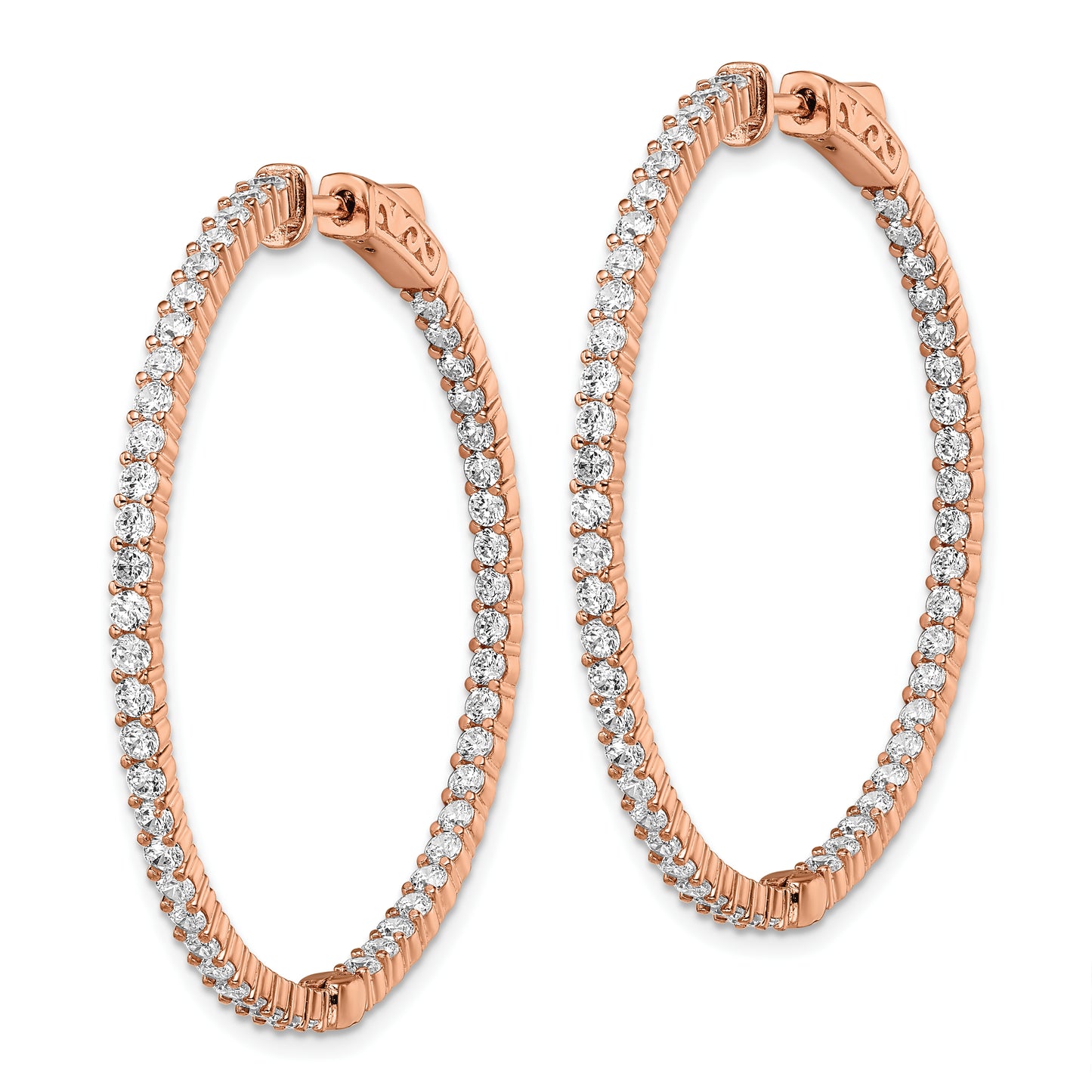 Sterling Silver Shimmer Rose-Tone Flash Rose Gold-Plated 78 Stone 2mm Cz In And Out Round Hinged Hoop Earrings