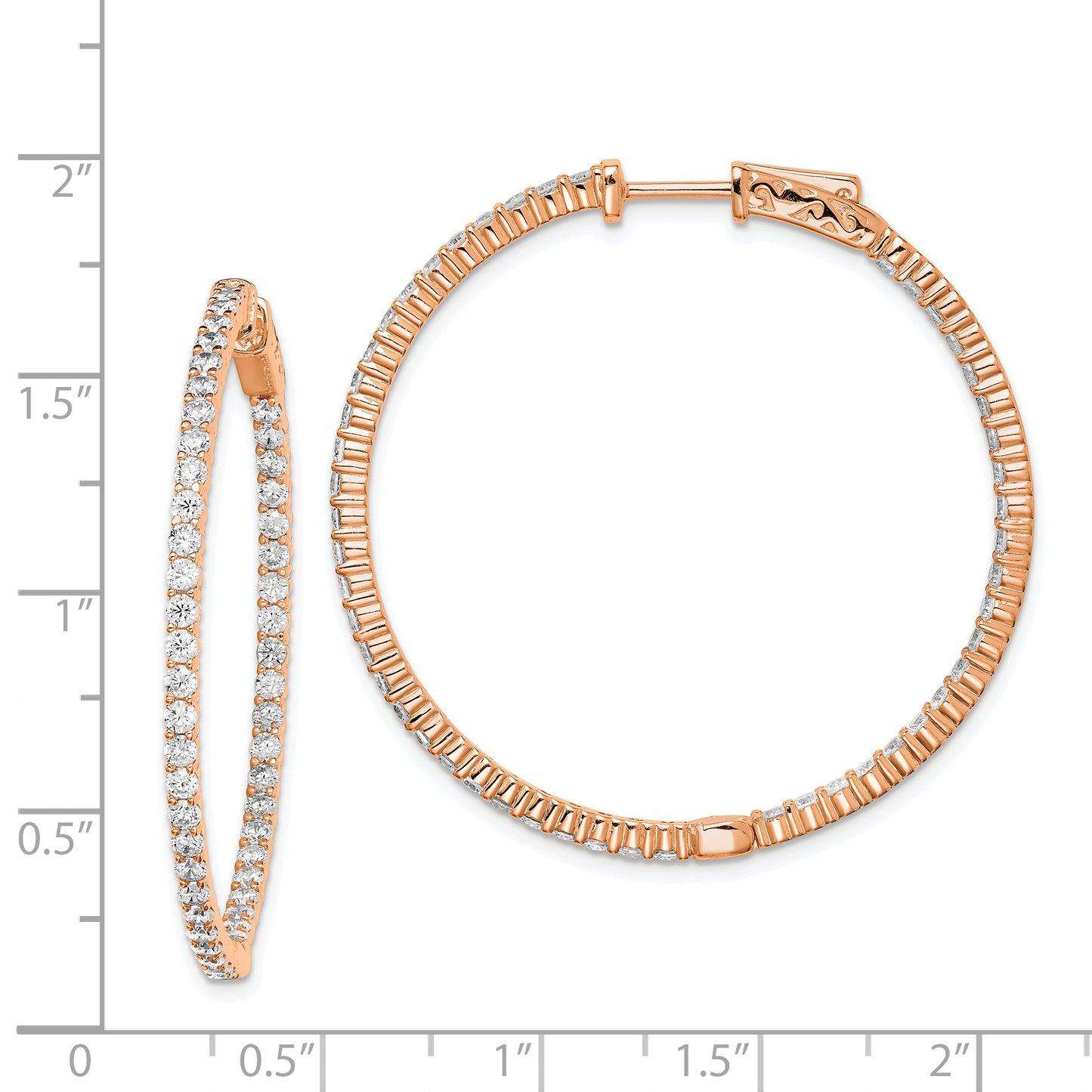 Sterling Silver Shimmer Rose-Tone Flash Rose Gold-Plated 78 Stone 2mm Cz In And Out Round Hinged Hoop Earrings