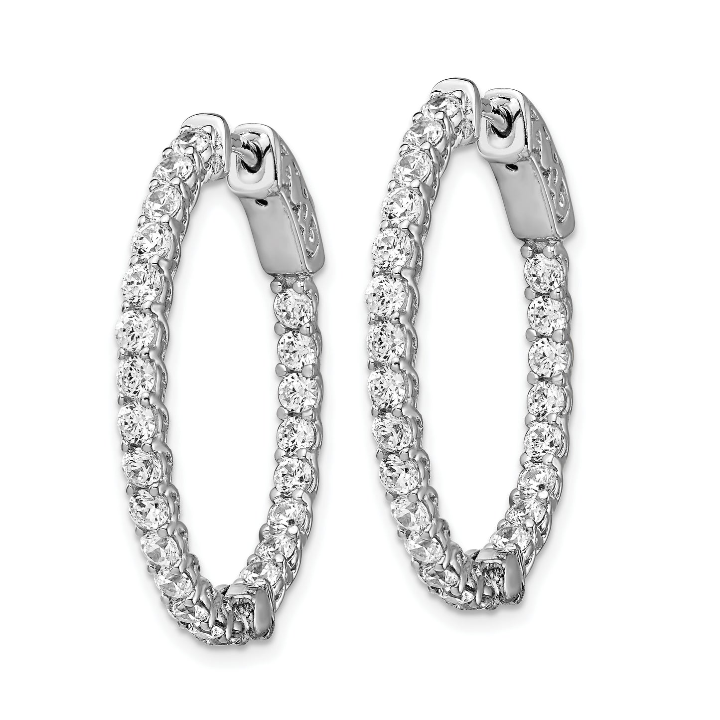 Sterling Silver Shimmer Rhodium-Plated 46 Stone 2.25mm Cz In And Out Oval Hinged Hoop Earrings