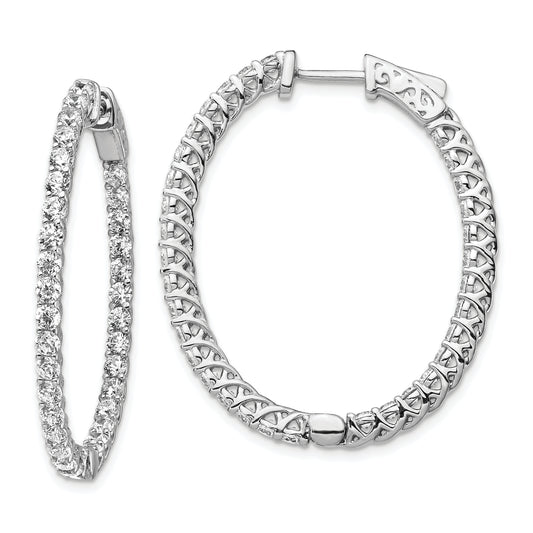 Sterling Silver Shimmer Rhodium-Plated 66 Stone 2.3mm Cz In And Out Oval Hinged Hoop Earrings