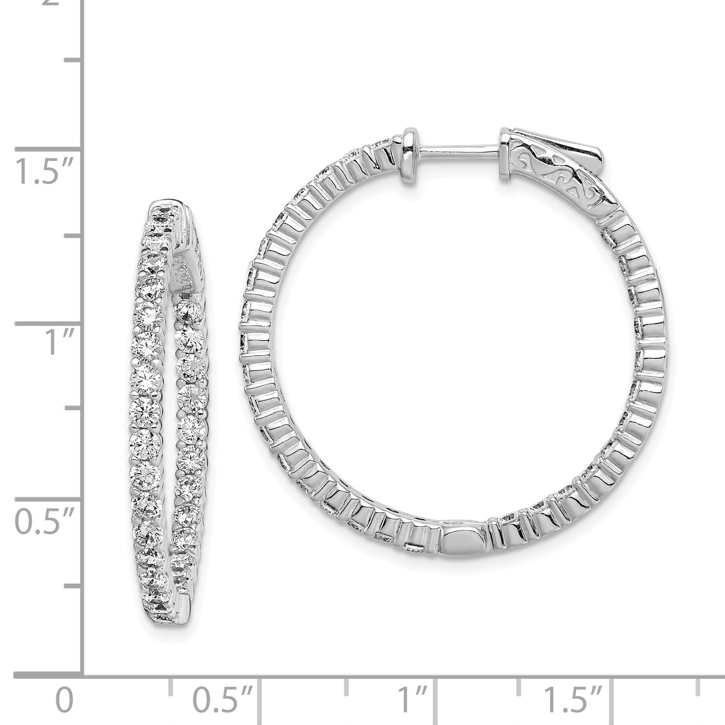 Sterling Silver Shimmer Rhodium-Plated 60 Stone 2.25mm Cz In And Out Round Hinged Hoop Earrings