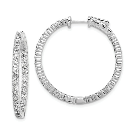 Sterling Silver Shimmer Rhodium-Plated 60 Stone 2.25mm Cz In And Out Round Hinged Hoop Earrings