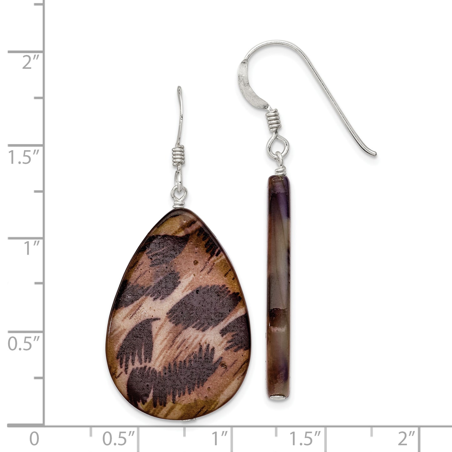 Sterling Silver Polished Brown Mother Of Pearl Teardrop Dangle Earrings