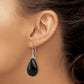 Sterling Silver Polished & Beaded Black Agate Teardrop Dangle Earrings