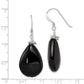 Sterling Silver Polished & Beaded Black Agate Teardrop Dangle Earrings