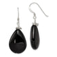 Sterling Silver Polished & Beaded Black Agate Teardrop Dangle Earrings