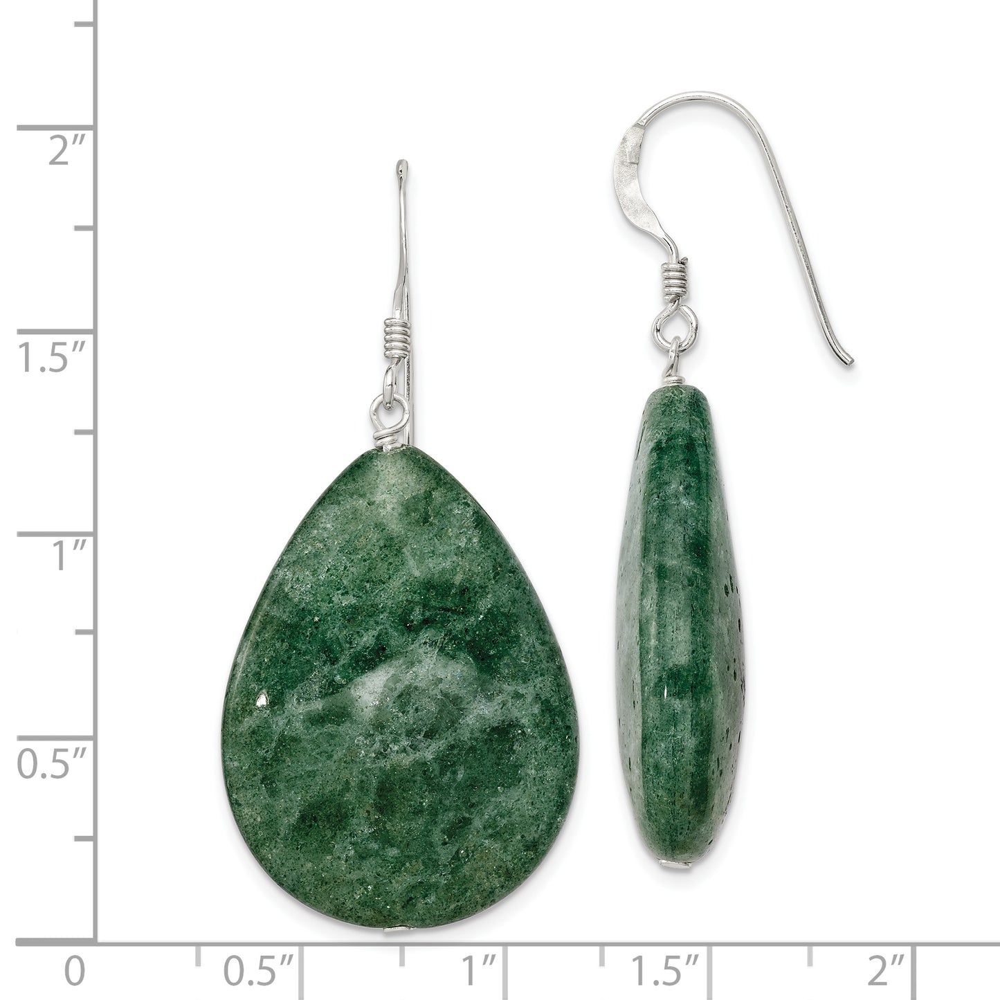 Sterling Silver Polished Cracked Aventurine Green Teardrop Dangle Earrings