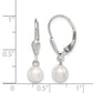 Sterling Silver Rhodium-Plated Polished & Textured White 6-7mm Freshwater Cultured Pearl Leverback Dangle Earrings