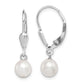 Sterling Silver Rhodium-Plated Polished & Textured White 6-7mm Freshwater Cultured Pearl Leverback Dangle Earrings