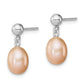 Sterling Silver Rhodium-Plated Polished Pink 7-8mm Freshwater Cultured Pearl Post Dangle Earrings