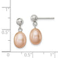 Sterling Silver Rhodium-Plated Polished Pink 7-8mm Freshwater Cultured Pearl Post Dangle Earrings