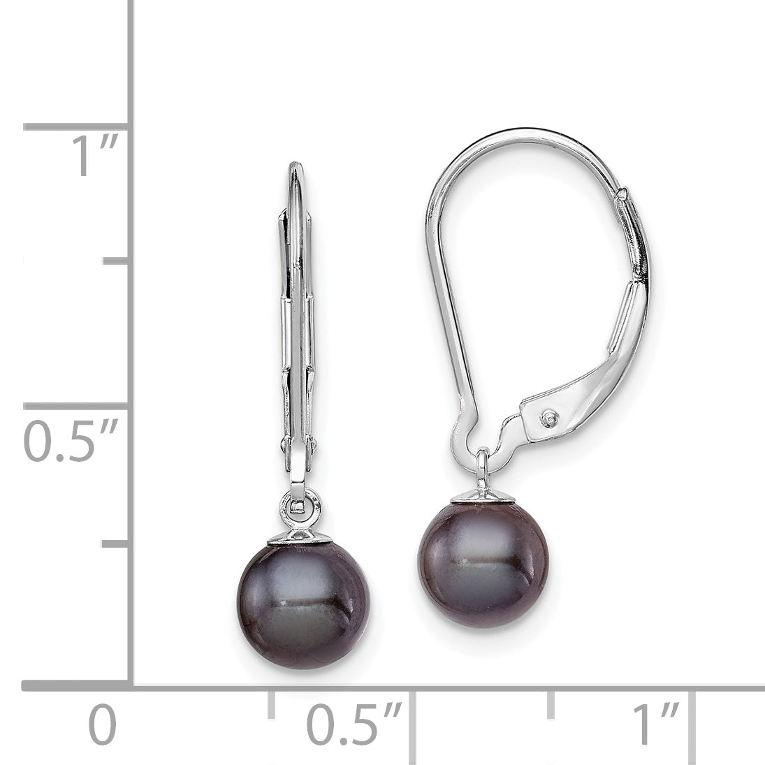 Sterling Silver Rhodium-Plated Polished 6-7mm Black Freshwater Cultured Pearl Leverback Dangle Earrings