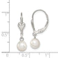 Sterling Silver Rhodium-Plated Polished White 6-7mm Freshwater Cultured Pearl Heart Leverback Dangle Earrings