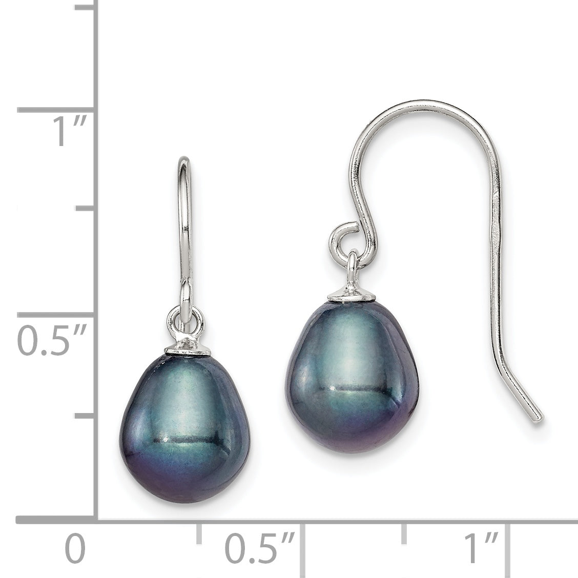 Sterling Silver Rhodium-Plated Polished 8-9mm Black Freshwater Cultured Pearl Dangle Earrings