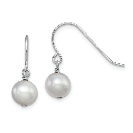 Sterling Silver Rhodium-Plated Polished Grey 7-8mm Freshwater Cultured Pearl Dangle Earrings