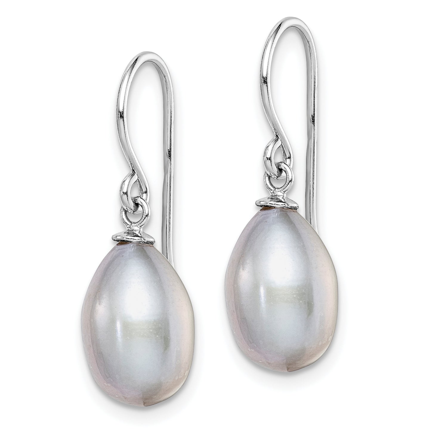 Sterling Silver Rhodium-Plated Polished 8-9mm Grey Freshwater Cultured Pearl Dangle Earrings