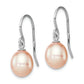 Sterling Silver Rhodium-Plated Polished Pink 8-9mm Freshwater Cultured Pearl Dangle Earrings