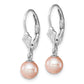 Sterling Silver Rhodium-Plated Polished Pink 6-7mm Freshwater Cultured Pearl Leverback Dangle Earrings