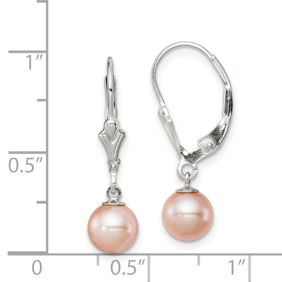 Sterling Silver Rhodium-Plated Polished Pink 6-7mm Freshwater Cultured Pearl Leverback Dangle Earrings