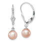 Sterling Silver Rhodium-Plated Polished Pink 6-7mm Freshwater Cultured Pearl Leverback Dangle Earrings