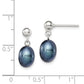 Sterling Silver Rhodium-Plated Polished 7-8mm Black Freshwater Cultured Pearl Post Dangle Earrings