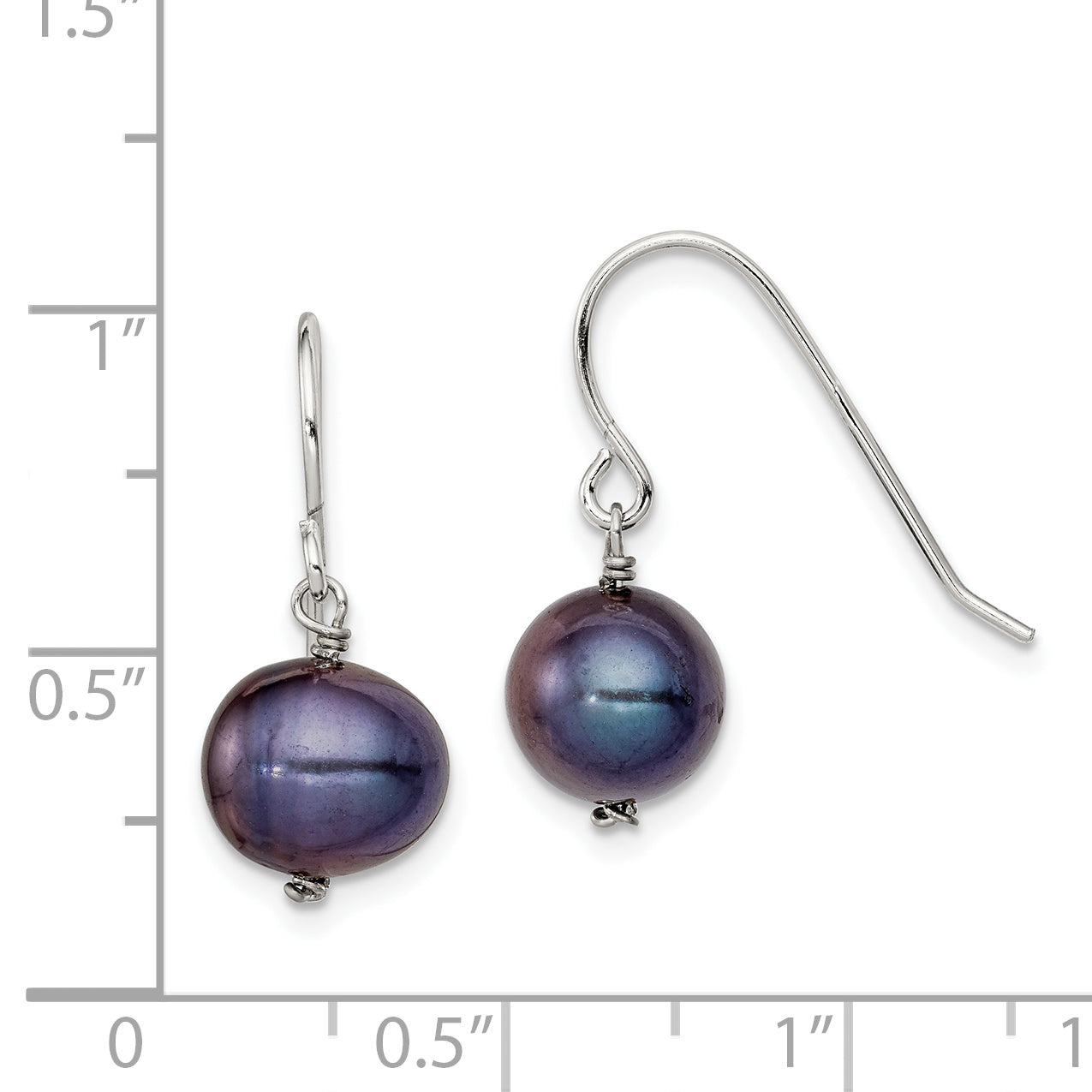 Sterling Silver Rhodium-Plated Polished Black 7.5-8.5mm Freshwater Cultured Pearl Dangle Earrings