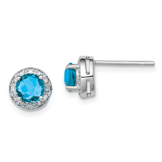 Sterling Silver Rhodium-Plated Diamond And Blue Topaz Earring