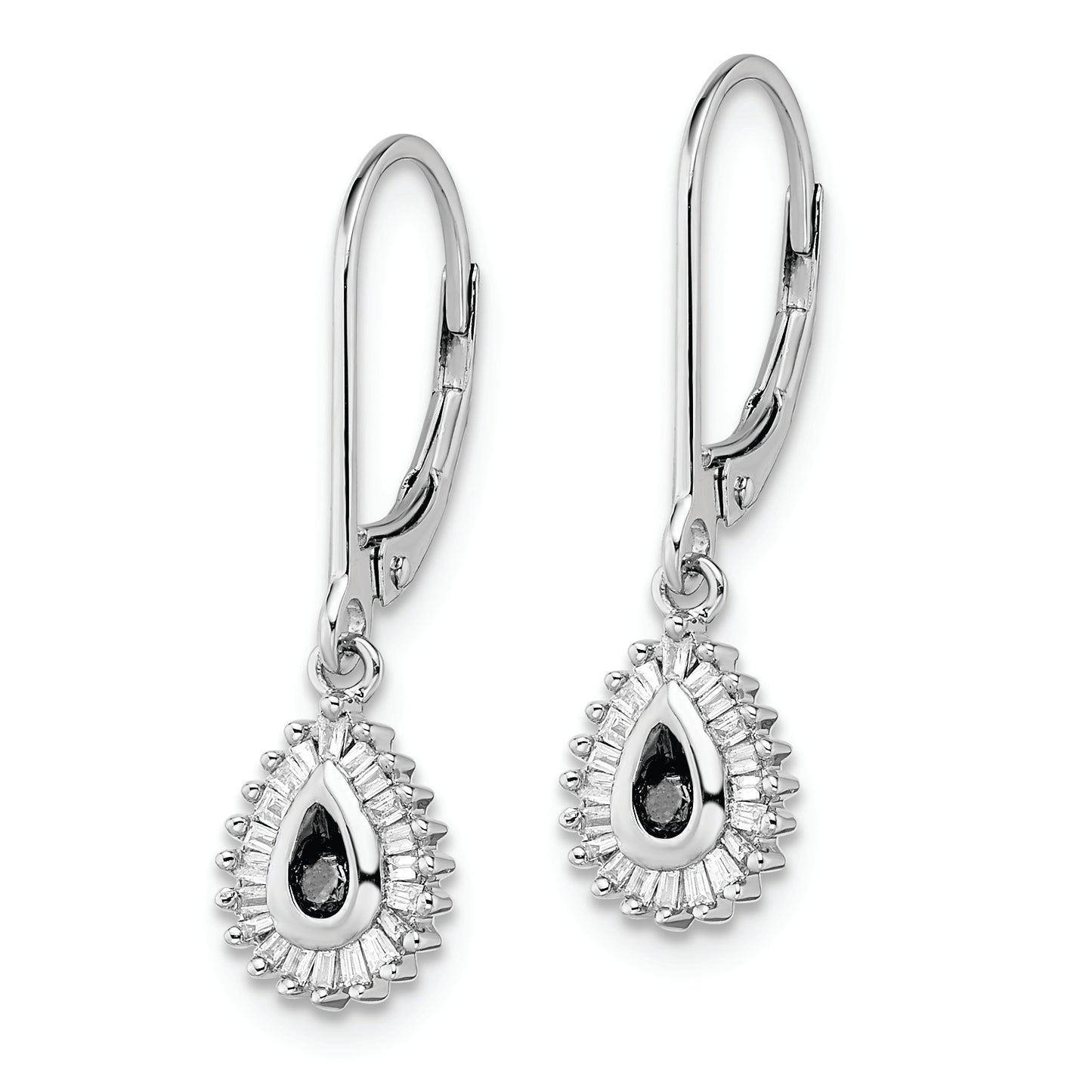 Sterling Silver White Night Rhodium-Plated Black And Diamond Dangle Leverback Earrings