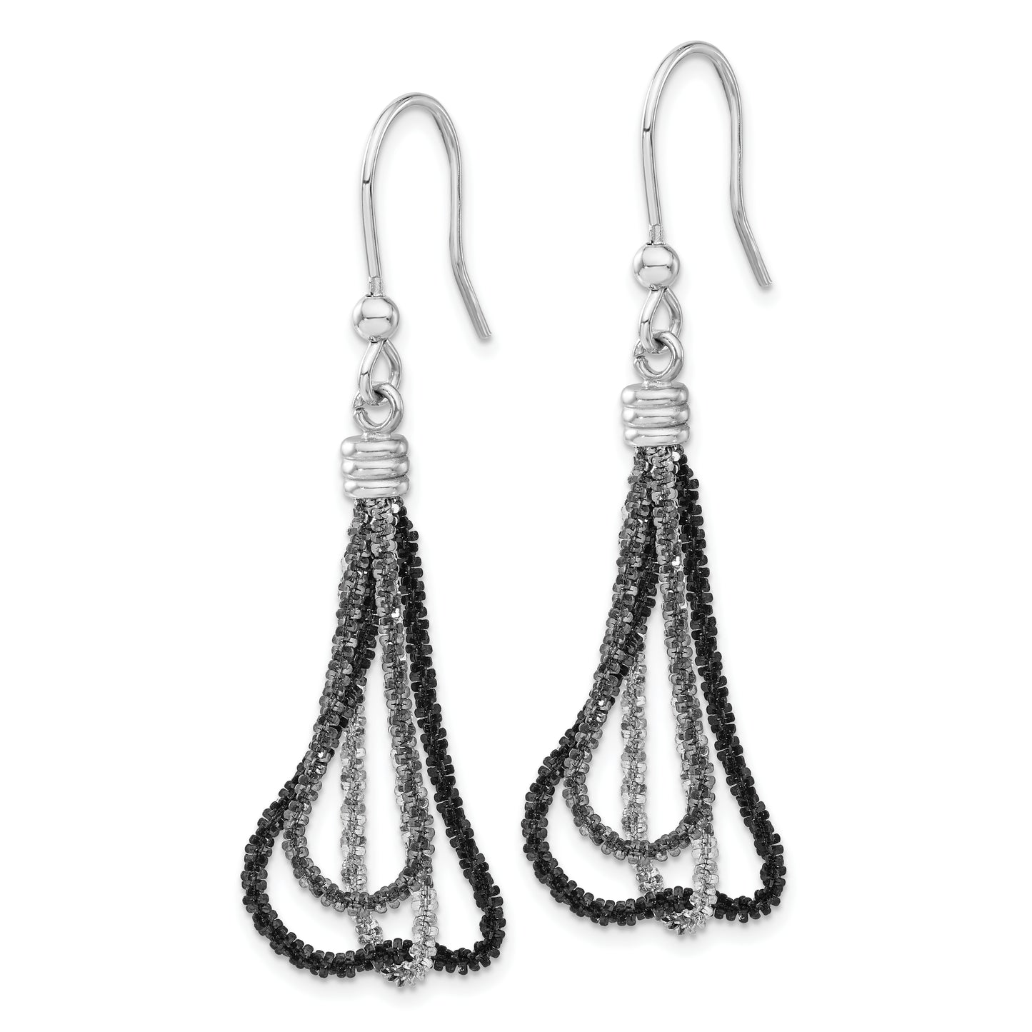 Sterling Silver Ruthenium & Black Rhodium Chain Dangle Earrings