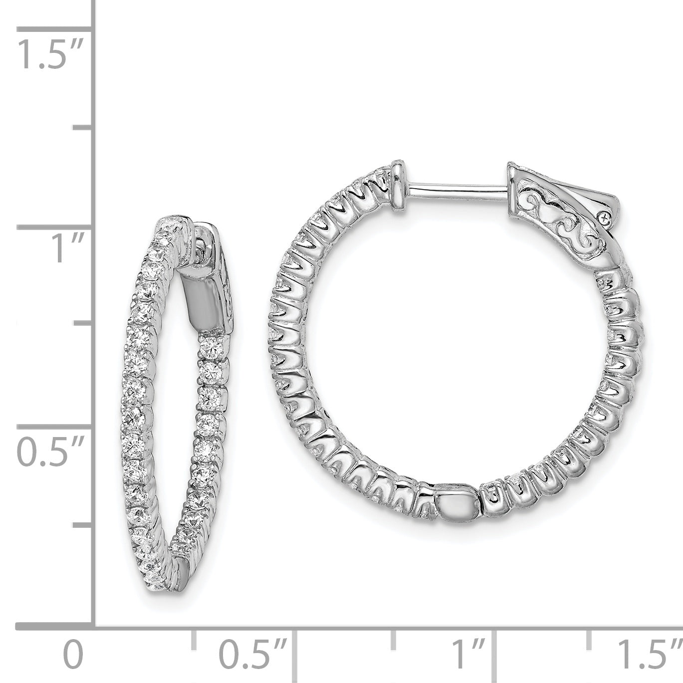 Sterling Silver Shimmer Rhodium-Plated 60 Stone 1.5mm Cz In And Out Round Hinged Hoop Earrings