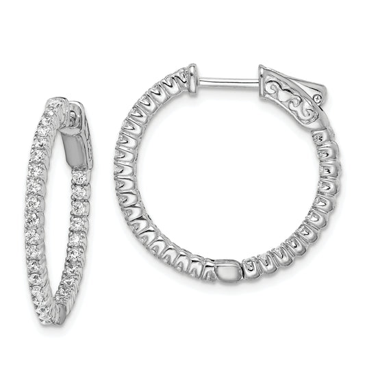 Sterling Silver Shimmer Rhodium-Plated 60 Stone 1.5mm Cz In And Out Round Hinged Hoop Earrings