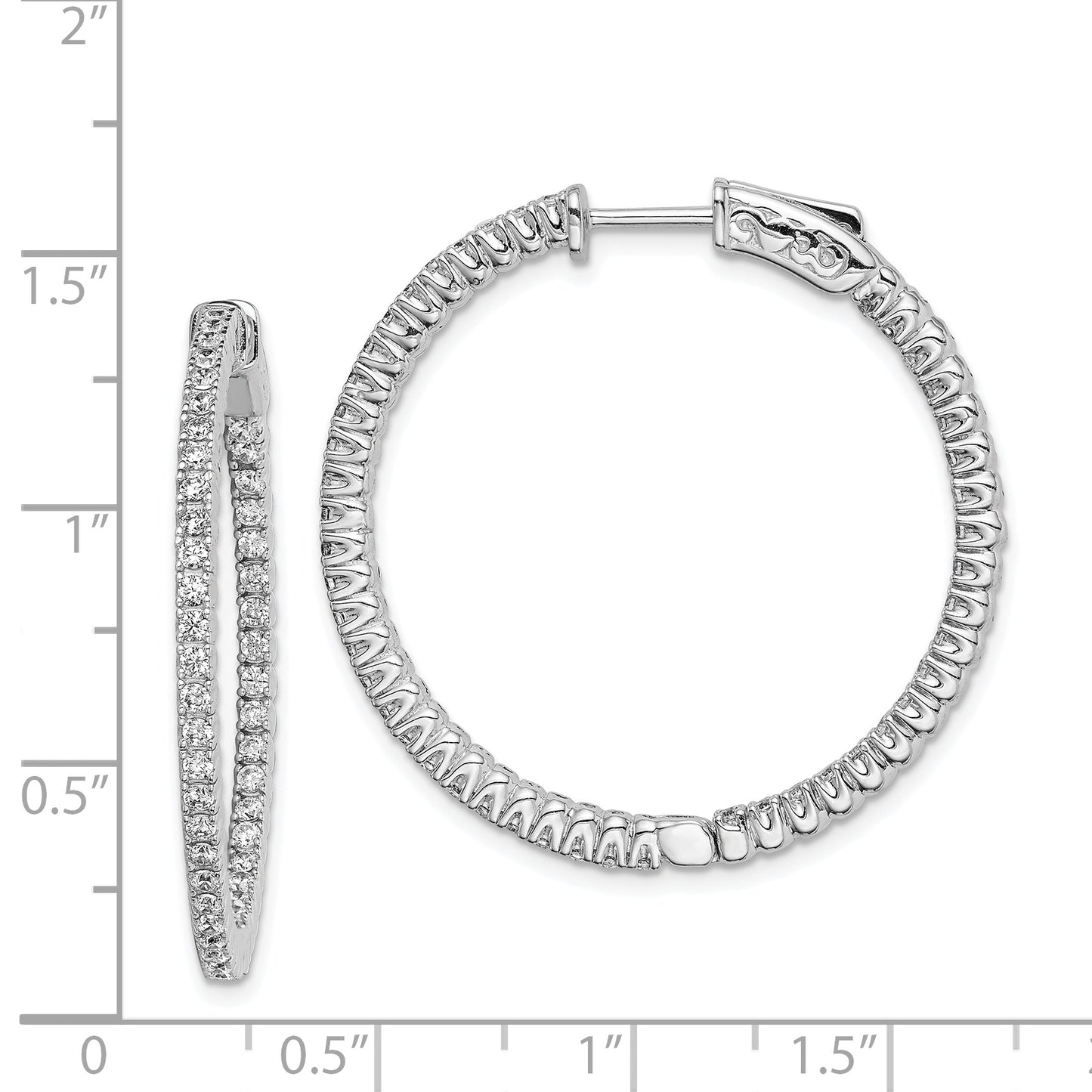 Sterling Silver Shimmer Rhodium-Plated 94 Stone 1.5mm Cz In And Out Round Hinged Hoop Earrings