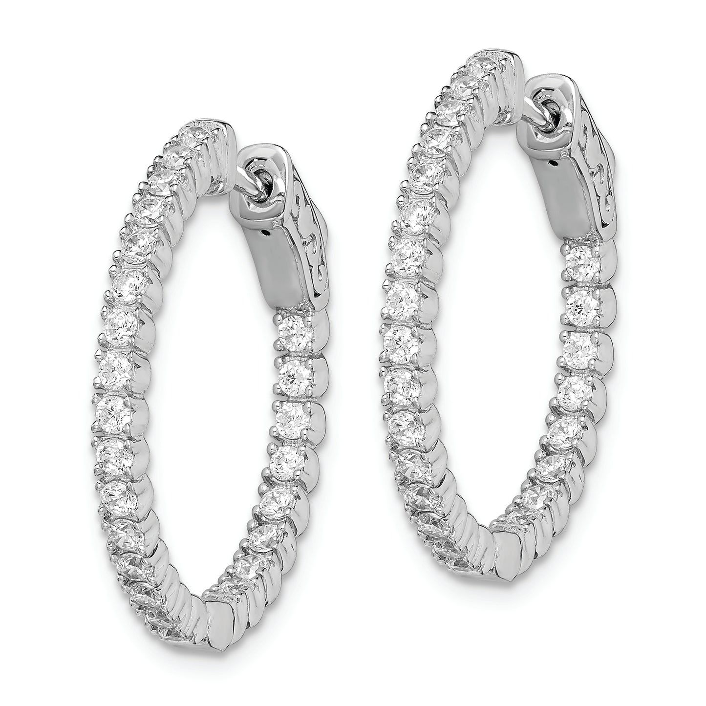 Sterling Silver Shimmer Rhodium-Plated 50 Stone 1.7mm Cz In And Out Round Hinged Hoop Earrings