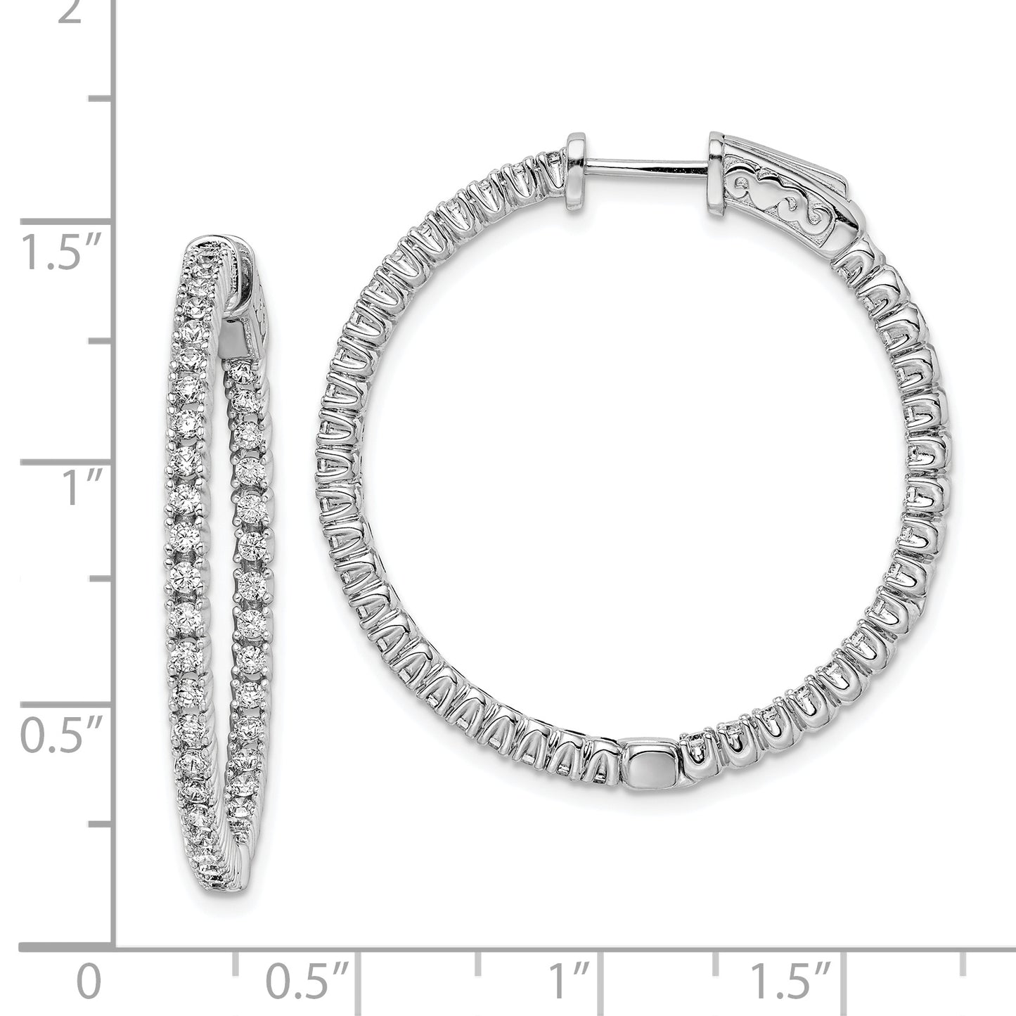 Sterling Silver Shimmer Rhodium-Plated 80 Stone 1.75mm Cz In And Out Round Hinged Hoop Earrings