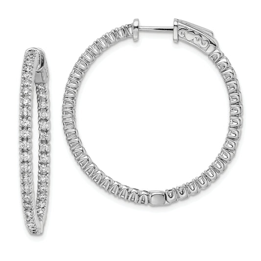 Sterling Silver Shimmer Rhodium-Plated 80 Stone 1.75mm Cz In And Out Round Hinged Hoop Earrings