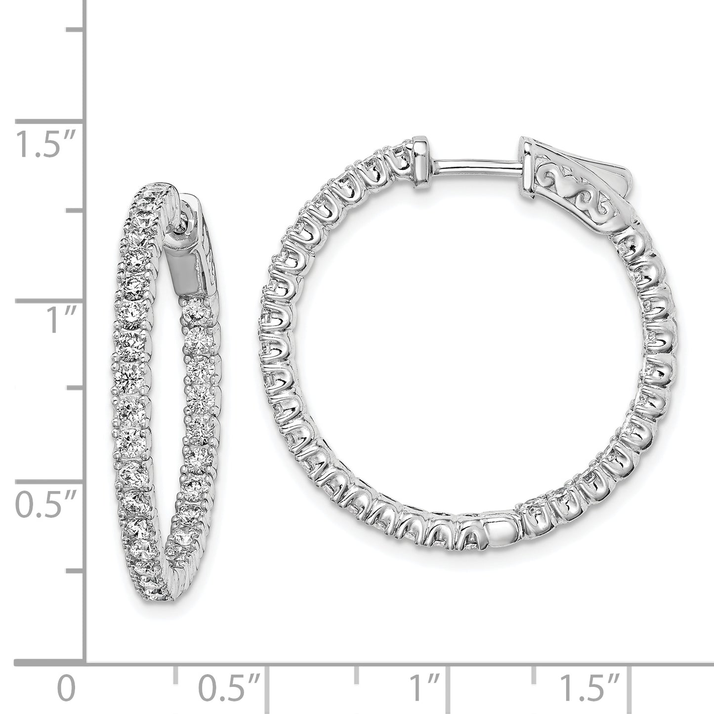 Sterling Silver Shimmer Rhodium-Plated 60 Stone 2mm Cz In And Out Round Hinged Hoop Earrings