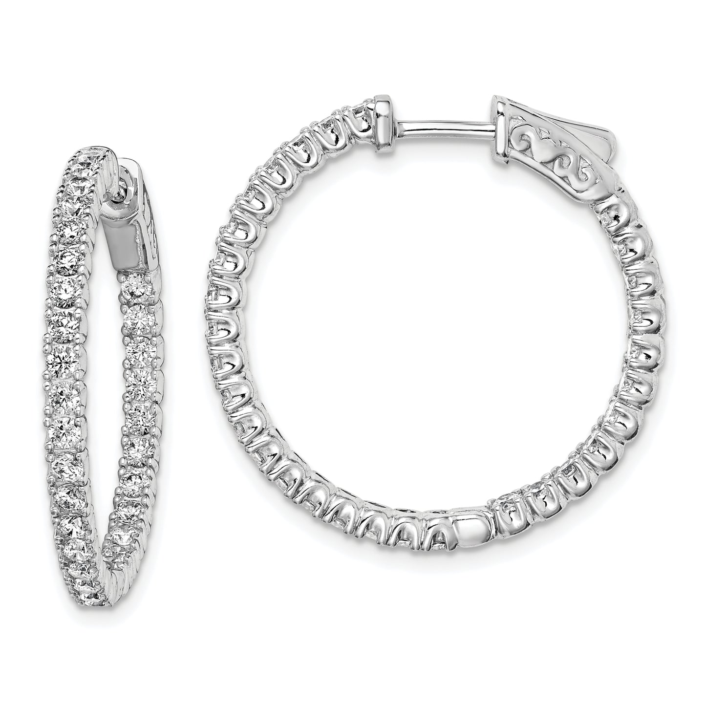 Sterling Silver Shimmer Rhodium-Plated 60 Stone 2mm Cz In And Out Round Hinged Hoop Earrings