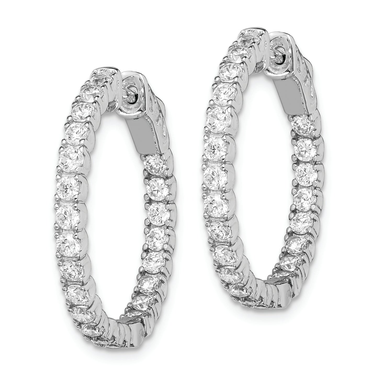 Sterling Silver Shimmer Rhodium-Plated 44 Stone 2.1mm Cz In And Out Round Hinged Hoop Earrings