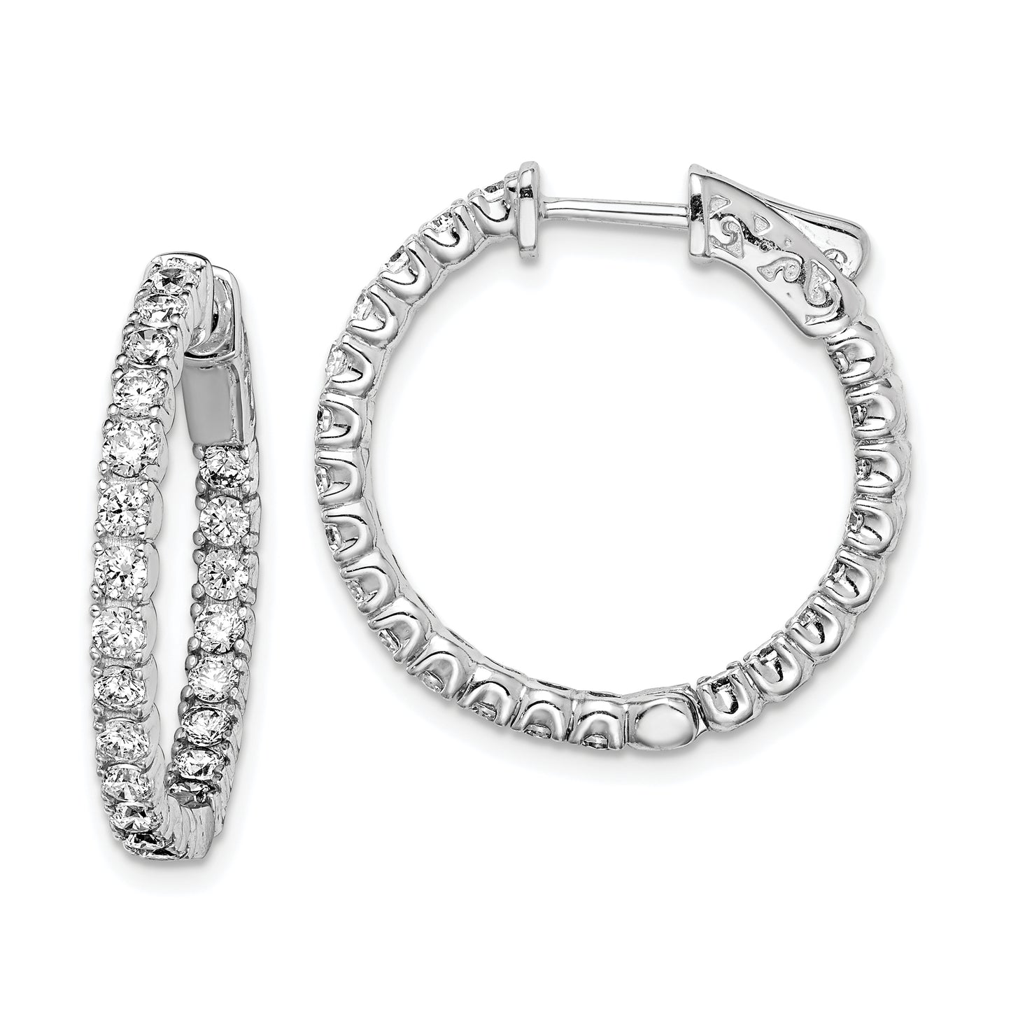 Sterling Silver Shimmer Rhodium-Plated 44 Stone 2.1mm Cz In And Out Round Hinged Hoop Earrings